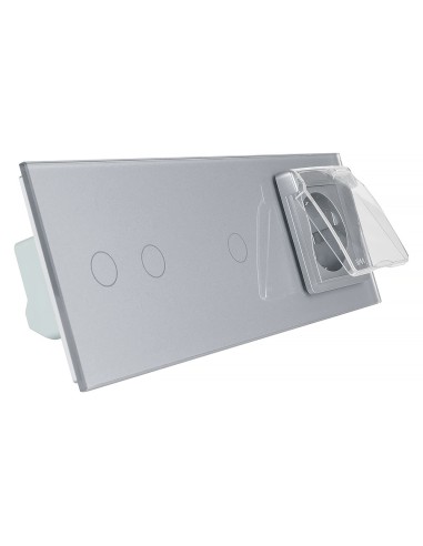 Włącznik dotykowy Livolo potrójny 2+1 z gniazdkiem hermetycznym