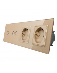 LIVOLO 2 gniazda + włącznik pojedynczy + podwójny w jednym panelu | Szampański