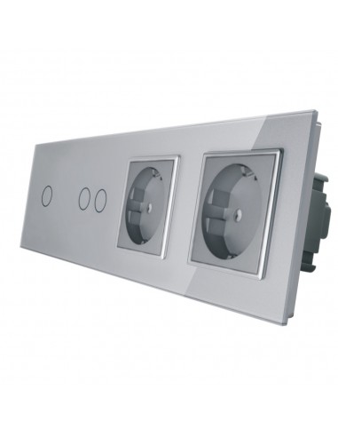 LIVOLO 2 gniazda + włącznik pojedynczy + podwójny w jednym panelu | Stalowo-szary
