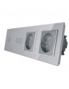 2 Gniazda 230V 16A z  włącznikiem dotykowym potrójnym LIVOLO 7012GG STALOWO Szary