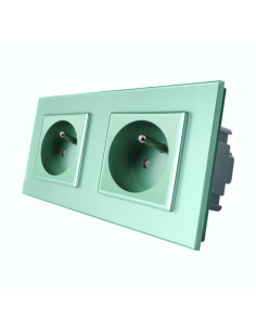 Gniazdo podwójne z bolcem 2x230V 16A LIVOLO Zielony