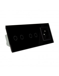 Włącznik dotykowy Livolo czterokrotny + gniazdo z bolcem VL-C7022G Czarny