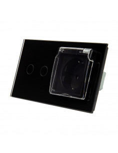 LIVOLO  Gniazdo hermetyczne 230V 16A z włącznikiem dotykowym podwójnym 702GNW / Czarny