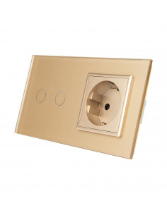 LIVOLO gniazdo + włącznik podwójny w jednym panelu | Szampański
