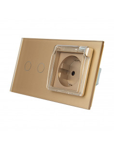 LIVOLO  Gniazdo hermetyczne 230V 16A z włącznikiem dotykowym podwójnym 702GNW / Szampański
