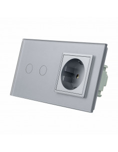 LIVOLO gniazdo + włącznik podwójny w jednym panelu | Stalowo-szary