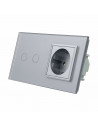 Gniazdo 230V 16A z włącznikiem dotykowym podwójnym LIVOLO 702G Szary