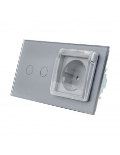 LIVOLO  Gniazdo hermetyczne 230V 16A z włącznikiem dotykowym podwójnym 702GNW / Szary