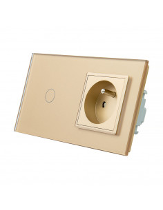 LIVOLO gniazdo z bolcem + włącznik pojedynczy w jednym panelu | Złoty