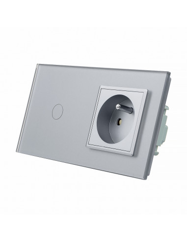 LIVOLO gniazdo z bolcem + włącznik pojedynczy w jednym panelu | Szary