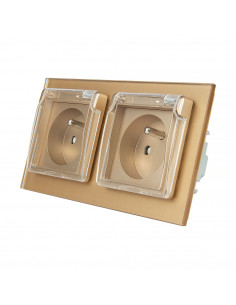 LIVOLO Gniazdo podwójne z bolcem hermetyczne 2x230V / Złoty
