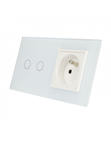 LIVOLO Gniazdo z bolcem + włącznik dotykowy podwójny / Biały LIVOLO Gniazdo z bolcem + włącznik dotykowy podwójny / Biały