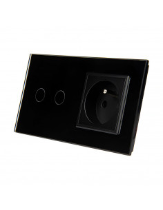 LIVOLO Gniazdo z bolcem + włącznik dotykowy podwójny / Czarny