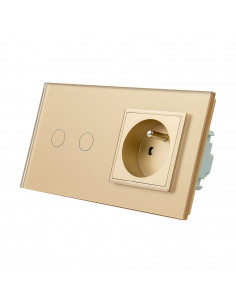 LIVOLO Gniazdo z bolcem + włącznik dotykowy podwójny / Złoty