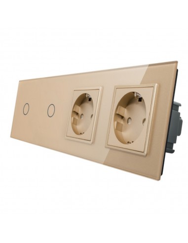 LIVOLO 2 gniazda + włącznik pojedynczy + pojedynczy w jednym panelu | Szampański