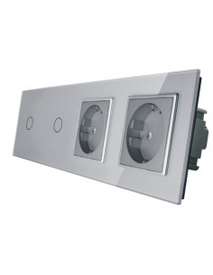 LIVOLO 2 gniazda + włącznik pojedynczy + pojedynczy w jednym panelu | Szary