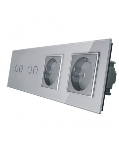 LIVOLO 2 gniazda + włącznik podwójny + podwójny w jednym panelu | Stalowo-szary