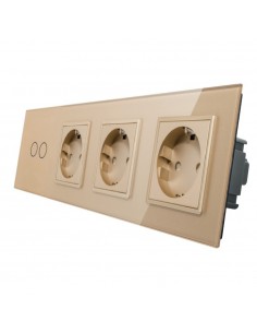 LIVOLO 3 gniazda + włącznik podwójny w jednym panelu | Szampański