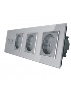 LIVOLO 3 gniazda + włącznik podwójny w jednym panelu | Stalowo-szary