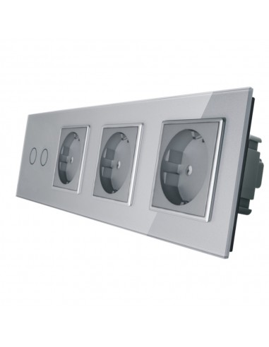 LIVOLO 3 gniazda + włącznik podwójny w jednym panelu | Stalowo-szary