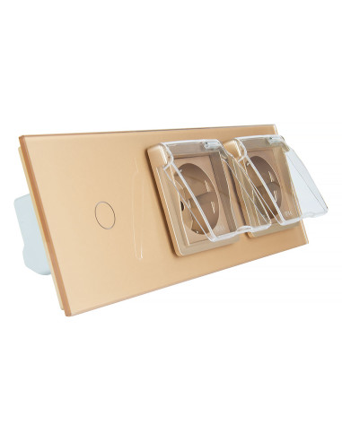 Włącznik dotykowy pojedynczy + dwa gniazdka hermetyczne LIVOLO 701GG Złoty