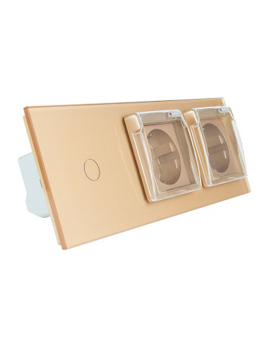 Włącznik dotykowy pojedynczy + dwa gniazdka hermetyczne LIVOLO 701GG Złoty