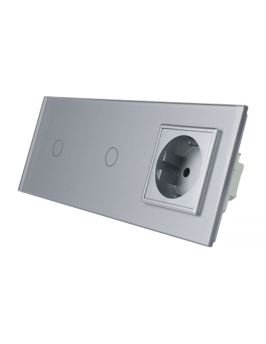 LIVOLO gniazdo + 2x włącznik pojedynczy w jednym panelu | Stalowo-szary
