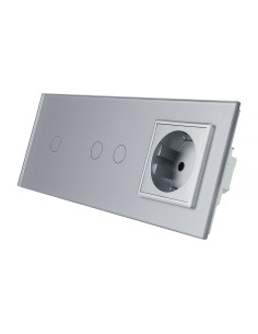 LIVOLO gniazdo + włącznik pojedynczy + podwójny w jednym panelu | Szary