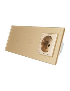 LIVOLO gniazdo + włącznik podwójny + pojedynczy w jednym panelu | Szampański