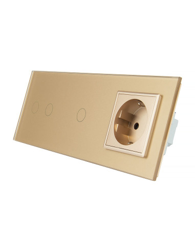 LIVOLO gniazdo + włącznik podwójny + pojedynczy w jednym panelu | Szampański