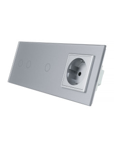 LIVOLO gniazdo + włącznik podwójny + pojedynczy w jednym panelu | Szary