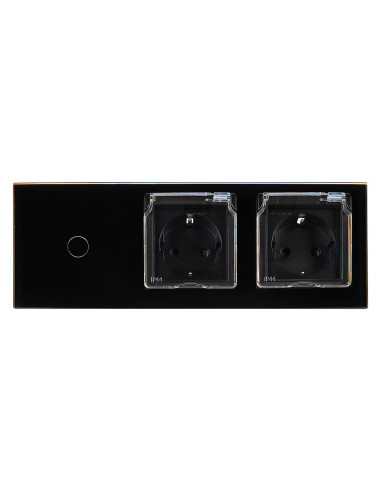 Włącznik dotykowy pojedynczy + dwa gniazdka hermetyczne LIVOLO 701GG Czarny