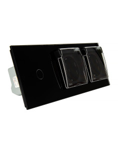 Włącznik dotykowy pojedynczy + dwa gniazdka hermetyczne LIVOLO 701GG Czarny