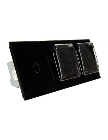 Włącznik dotykowy pojedynczy + dwa gniazdka hermetyczne LIVOLO 701GG Czarny