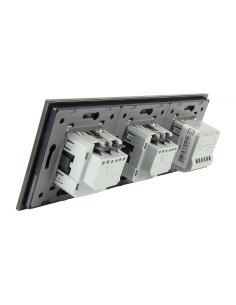 Włącznik dotykowy pojedynczy + dwa gniazdka hermetyczne LIVOLO 701GG Czarny