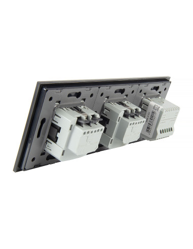 Włącznik dotykowy pojedynczy + dwa gniazdka hermetyczne LIVOLO 701GG Czarny