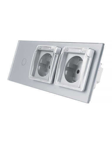 Włącznik dotykowy pojedynczy + dwa gniazdka hermetyczne LIVOLO 701GG Szary