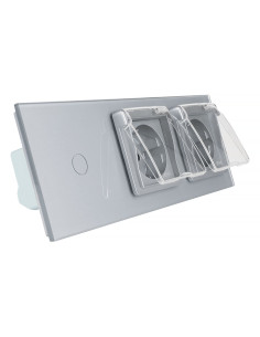 Włącznik dotykowy pojedynczy + dwa gniazdka hermetyczne LIVOLO 701GG Szary