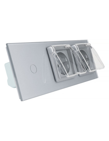 Włącznik dotykowy pojedynczy + dwa gniazdka hermetyczne LIVOLO 701GG Szary