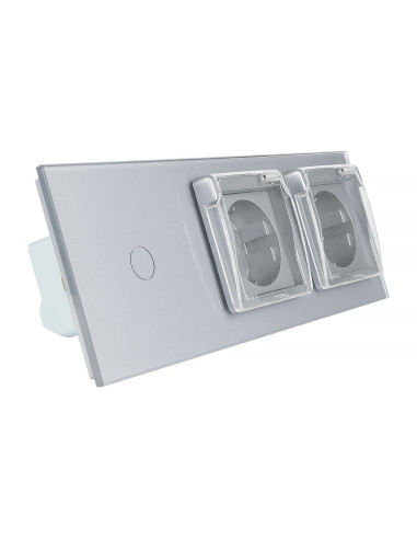 Włącznik dotykowy pojedynczy + dwa gniazdka hermetyczne LIVOLO 701GG Szary