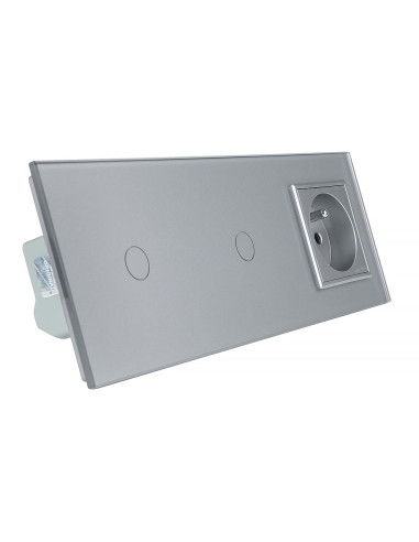 Livolo włącznik dotykowy podwójny i gniazdo z bolcem 230V Szary