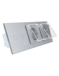 Włącznik dotykowy podwójny + dwa gniazdka hermetyczne LIVOLO 702GG Szary