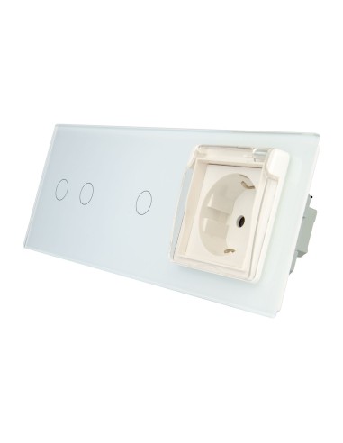 Włącznik dotykowy Livolo potrójny 2+1 z gniazdkiem hermetycznym