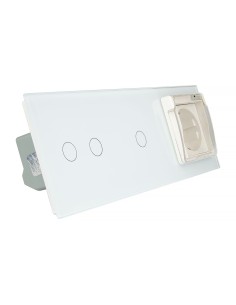 Włącznik dotykowy Livolo potrójny 2+1 z gniazdkiem hermetycznym