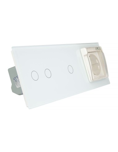 Włącznik dotykowy Livolo potrójny 2+1 z gniazdkiem hermetycznym